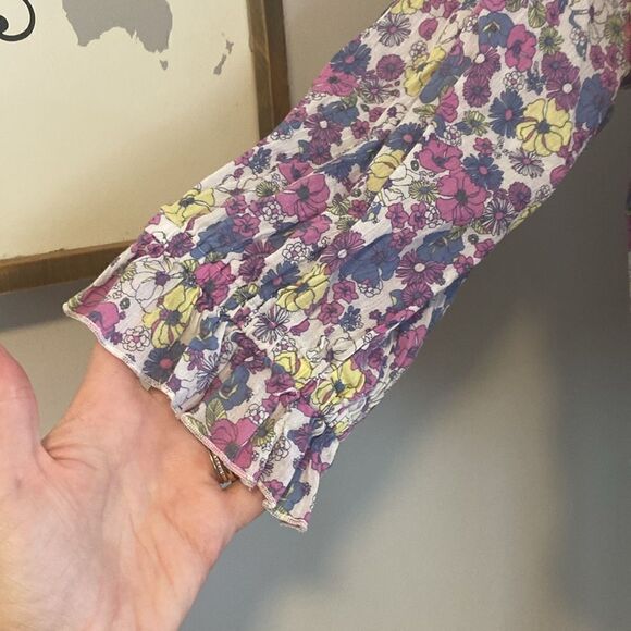 Modcloth Purple Floral Drama in Doll Valley Ruffled Cropped Blouse Size 2X - Picture 4 of 9